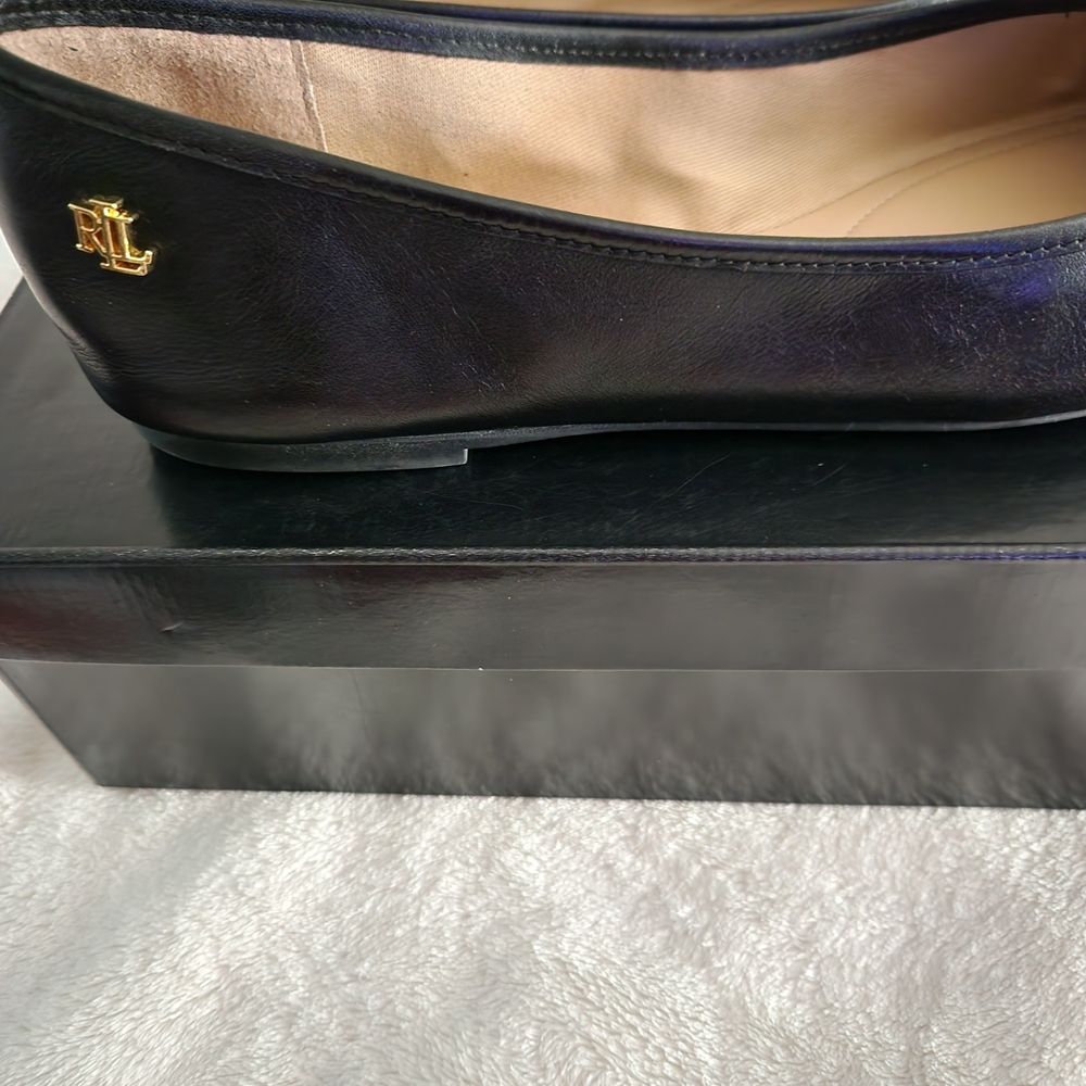 Ralph Lauren Black Leather Flats with Gold Accents - Picture 4 of 4